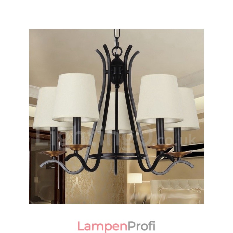 5-flammiger schwarzer Kronleuchter im modernen Retro-Kerzenstil