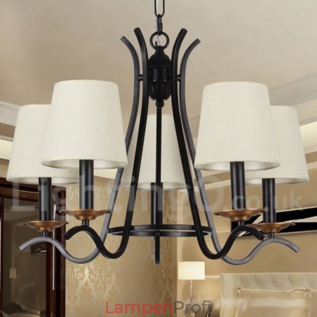 5-flammiger schwarzer Kronleuchter im modernen Retro-Kerzenstil