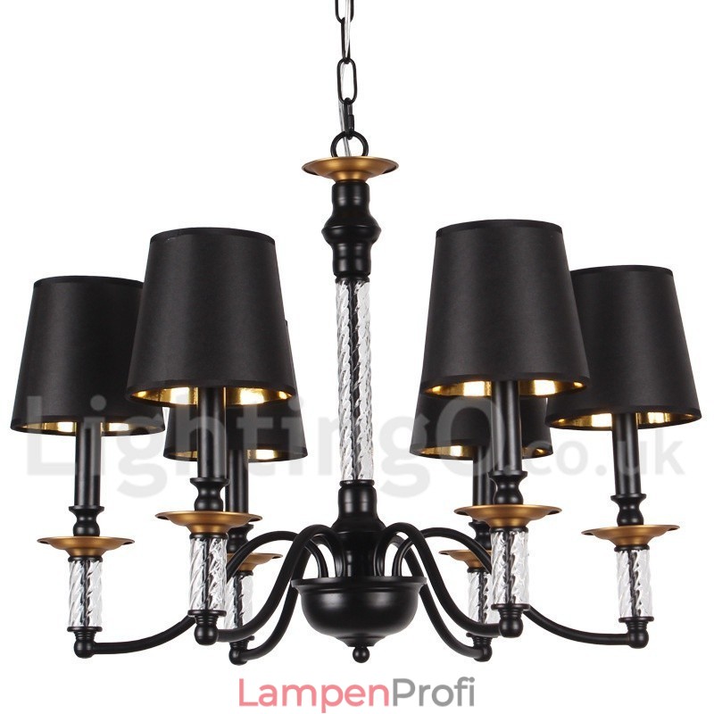 Schwarzer Kronleuchter im Retro-Kerzenstil mit 6 Lichtern