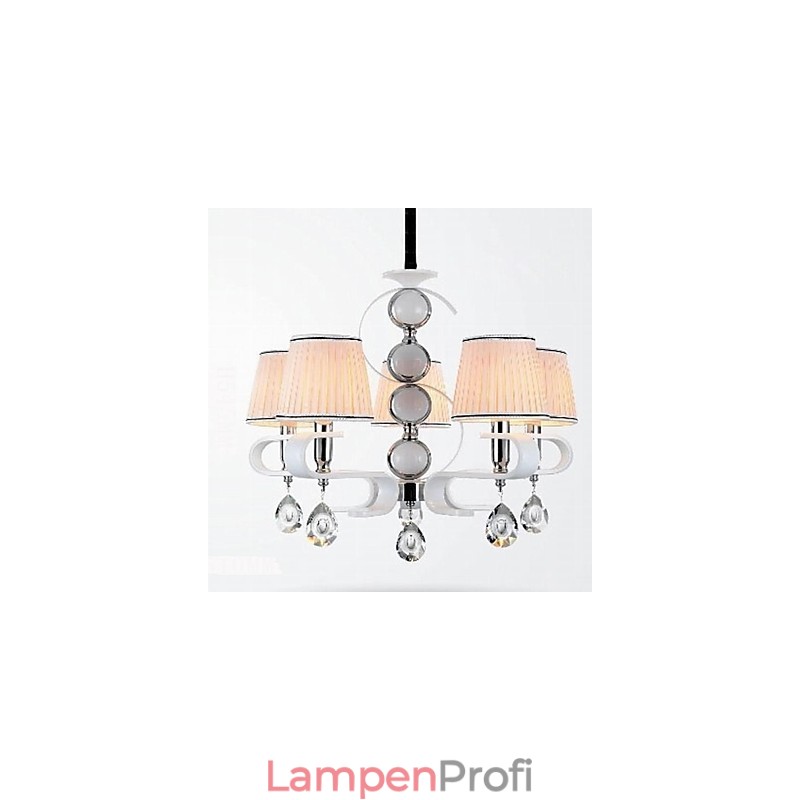 Stoff Kronleuchter 5 Licht High Grade Lampe Weiß Jade Silber Ring