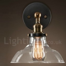 1-flammige rustikale Lodge-Wandleuchte für Schlafzimmer mit Glasschirm