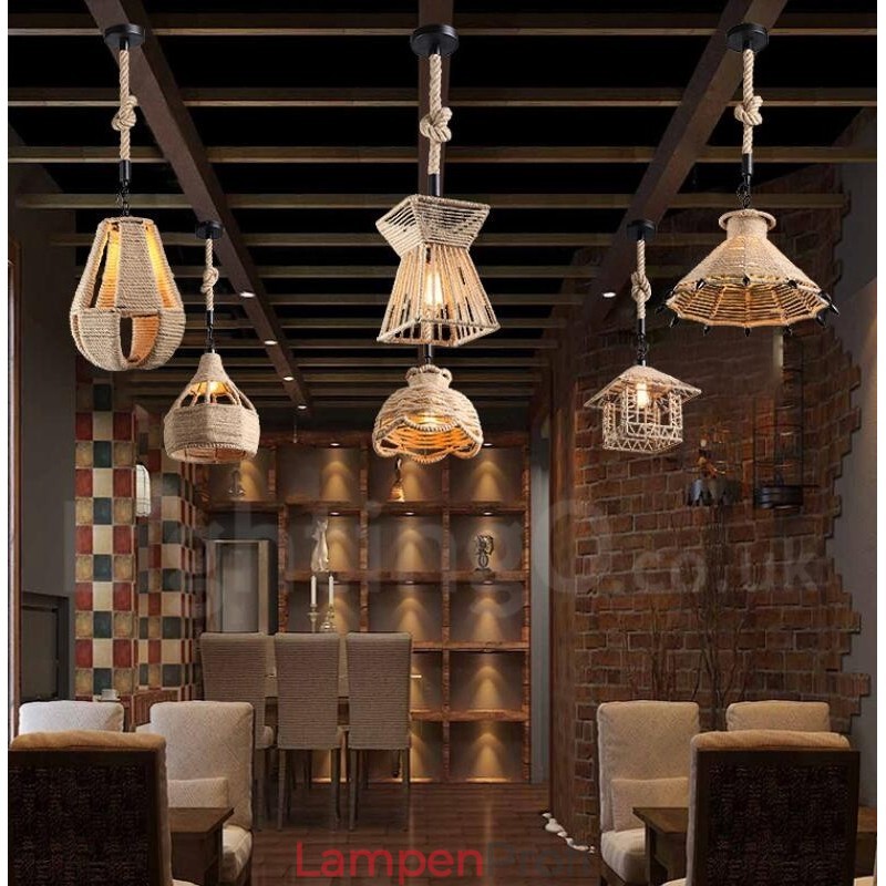 1 Licht Rustikale Lodge Pendelleuchte Cafe Hanfseil Pendelleuchte
