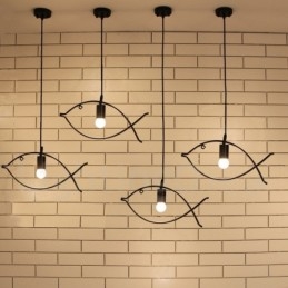 1-flammige Hängeleuchte im Retro-Stil „Lodge“ mit Fischmotiv und Stahlschirm