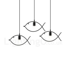 1-flammige Hängeleuchte im Retro-Stil „Lodge“ mit Fischmotiv und Stahlschirm