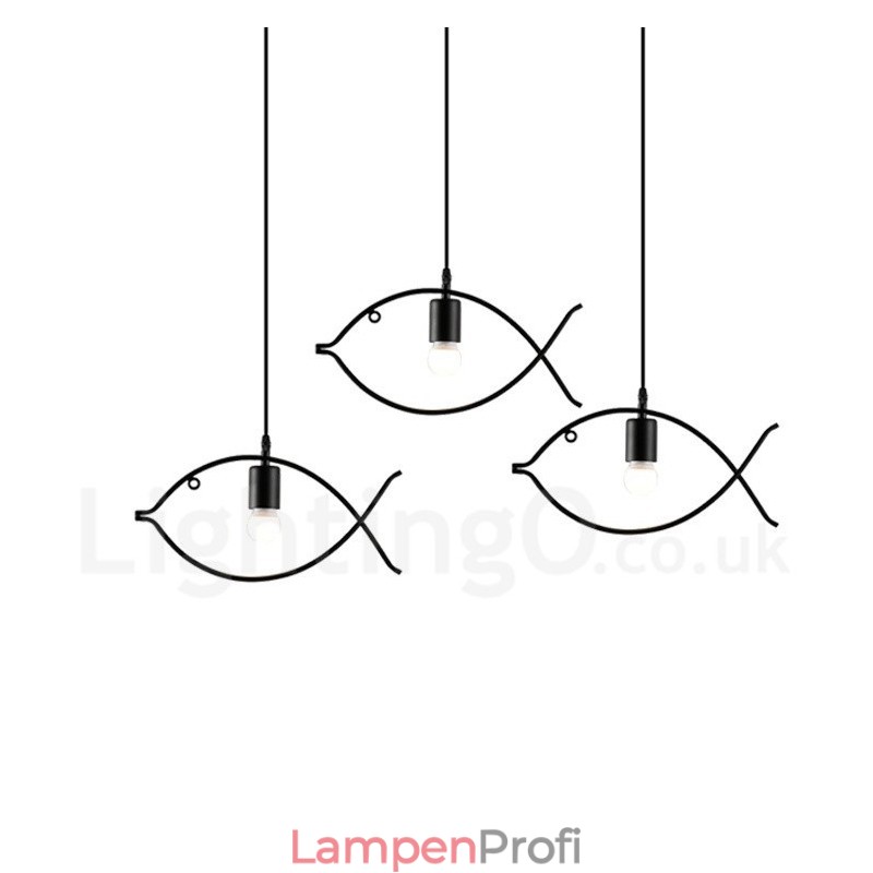 1-flammige Hängeleuchte im Retro-Stil „Lodge“ mit Fischmotiv und Stahlschirm