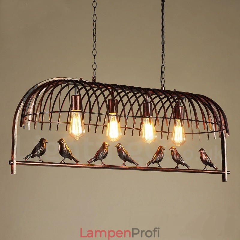 Rustikale Lodge Retro-Vogelkäfig-Pendelleuchte mit 4 Lichtern und Stahlschirm