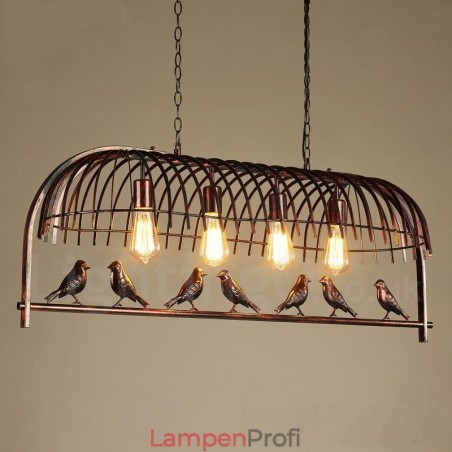 Rustikale Lodge Retro-Vogelkäfig-Pendelleuchte mit 4 Lichtern und Stahlschirm