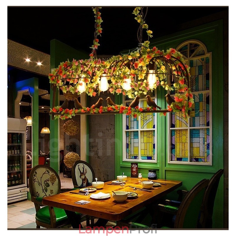 Rustikale Lodge Retro-Vogelkäfig-Pendelleuchte mit 4 Lichtern und Stahlschirm