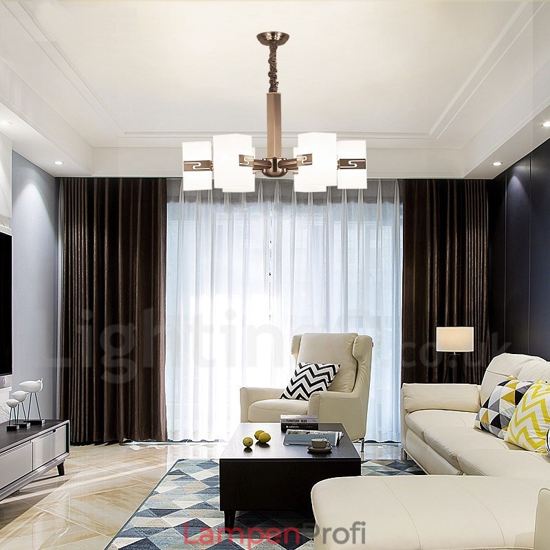 Moderner zeitgenössischer Kronleuchter mit 6 Lichtern und Glasschirm