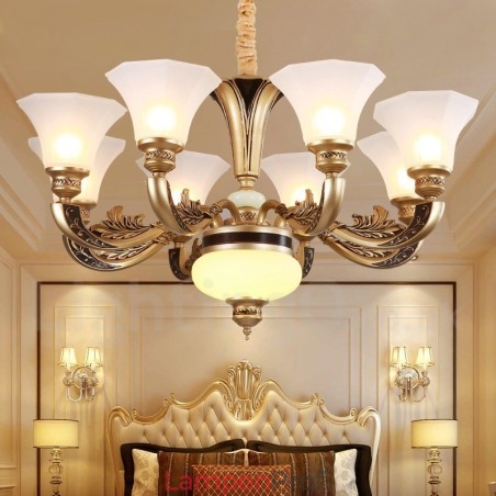 8-flammiger traditioneller Luxus-Lobby-Kronleuchter im Retro-Stil mit Glasschirm 8-flammiger traditioneller Luxus-Lobby-Kronleuchter im Retro-Stil mit Glasschirm