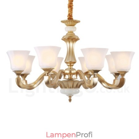 8-flammiger Retro-Kronleuchter im traditionellen rustikalen Stil mit Glasschirm 8-flammiger Retro-Kronleuchter im traditionellen rustikalen Stil mit Glasschirm