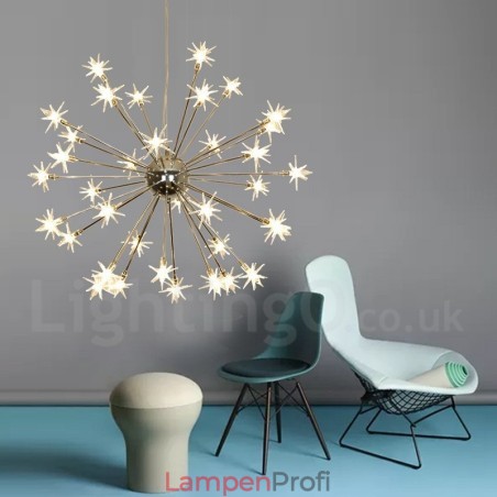 Moderne Pendelleuchte aus Stahl mit 32 Lichtern und Glasschirm Moderne Pendelleuchte aus Stahl mit 32 Lichtern und Glasschirm