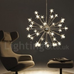 Moderne Pendelleuchte aus Stahl mit 32 Lichtern und Glasschirm