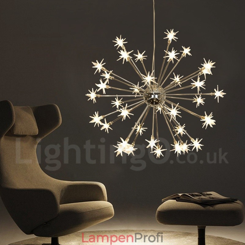 Moderne Pendelleuchte aus Stahl mit 32 Lichtern und Glasschirm