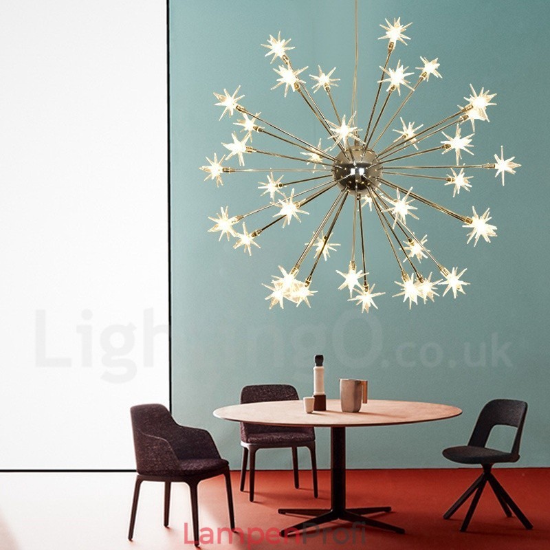 Moderne Pendelleuchte aus Stahl mit 32 Lichtern und Glasschirm