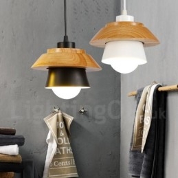 1-flammige, moderne Pendelleuchte aus Holz mit Schirm aus Aluminiumlegierung