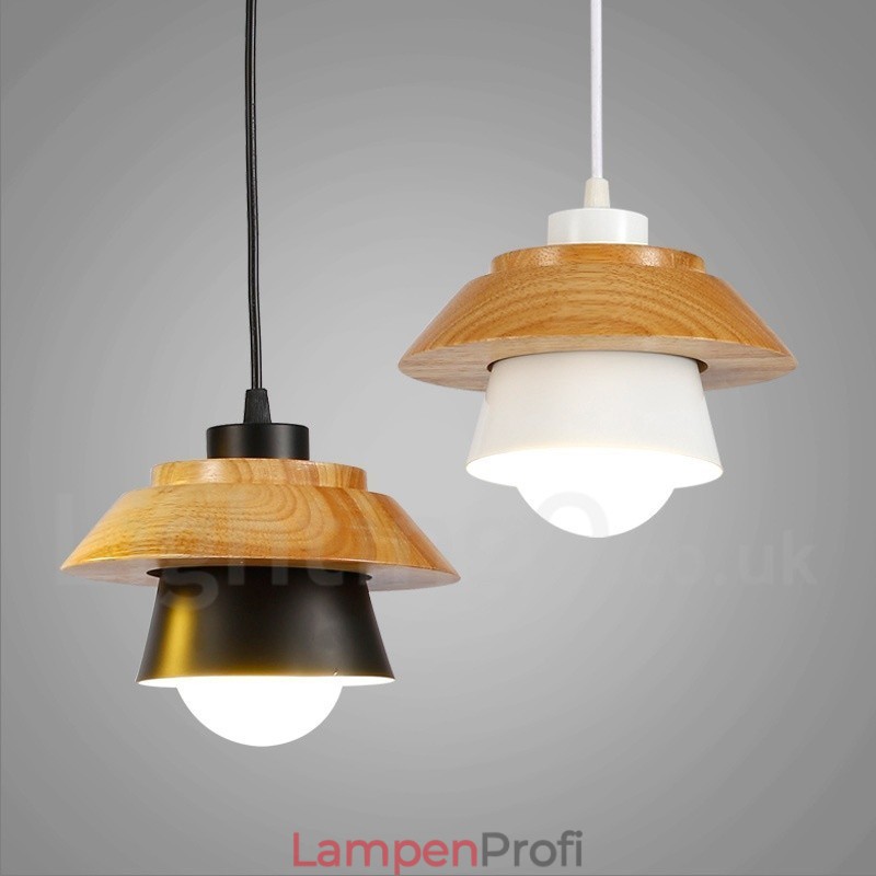 1-flammige, moderne Pendelleuchte aus Holz mit Schirm aus Aluminiumlegierung