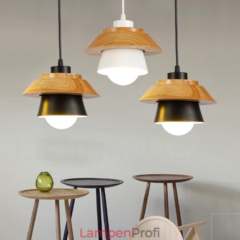 1-flammige, moderne Pendelleuchte aus Holz mit Schirm aus Aluminiumlegierung