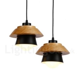 1-flammige, moderne Pendelleuchte aus Holz mit Schirm aus Aluminiumlegierung