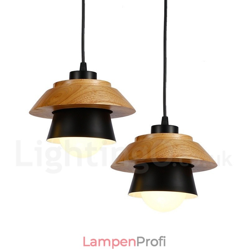 1-flammige, moderne Pendelleuchte aus Holz mit Schirm aus Aluminiumlegierung