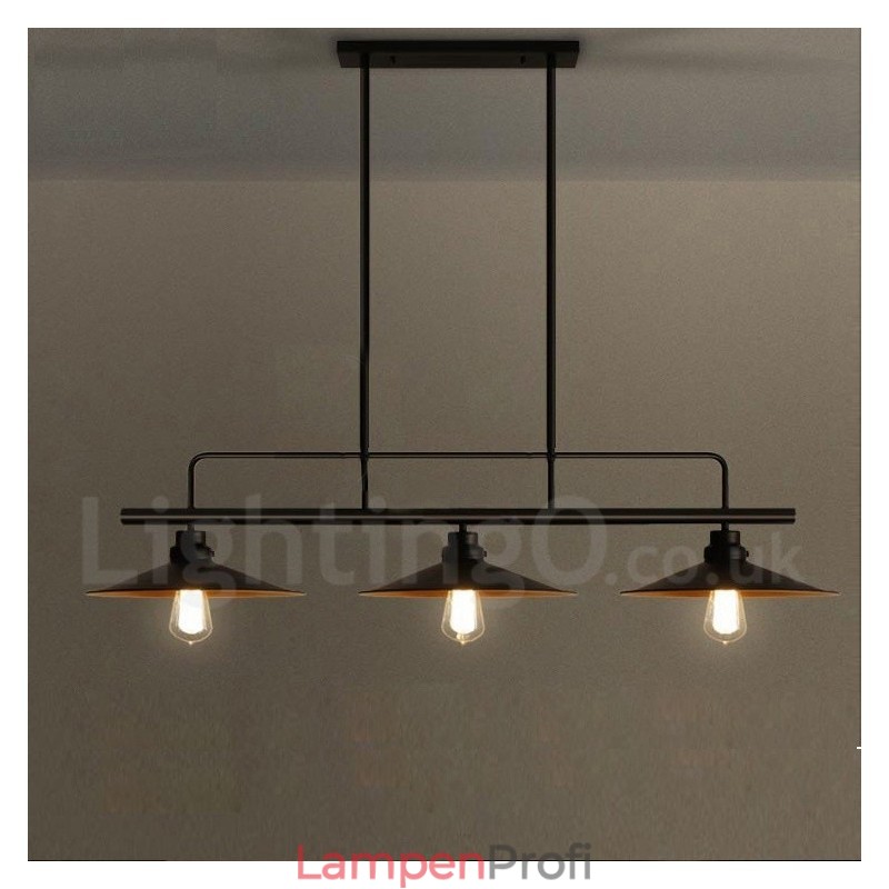 3-flammige Hängeleuchte im Retro-Stil aus rustikalem Stahl mit Stahlschirm