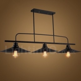 3-flammige Hängeleuchte im Retro-Stil aus rustikalem Stahl mit Stahlschirm