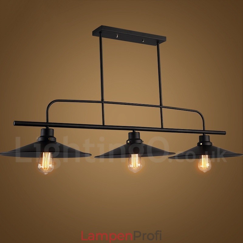 3-flammige Hängeleuchte im Retro-Stil aus rustikalem Stahl mit Stahlschirm