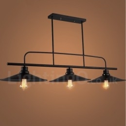 3-flammige Hängeleuchte im Retro-Stil aus rustikalem Stahl mit Stahlschirm