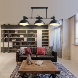 3-flammige Hängeleuchte im Retro-Stil aus rustikalem Stahl mit Glasschirm