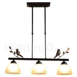 3-flammige Hängeleuchte im Retro-Stil aus rustikalem Stahl mit Glasschirm