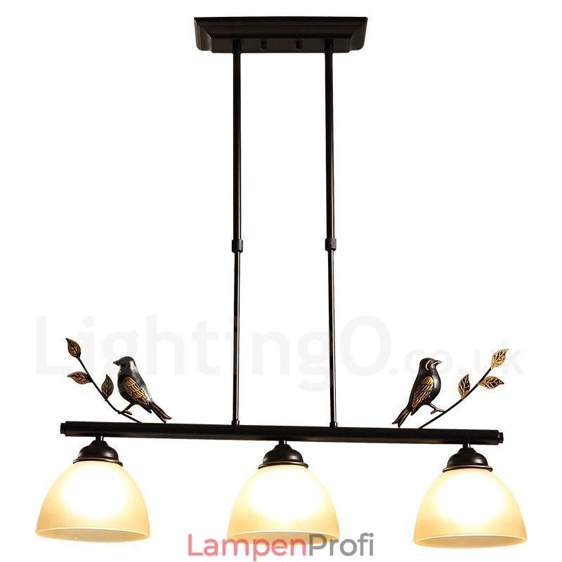 3-flammige Hängeleuchte im Retro-Stil aus rustikalem Stahl mit Glasschirm