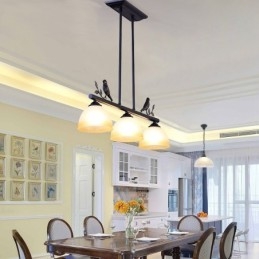 3-flammige Hängeleuchte im Retro-Stil aus rustikalem Stahl mit Glasschirm