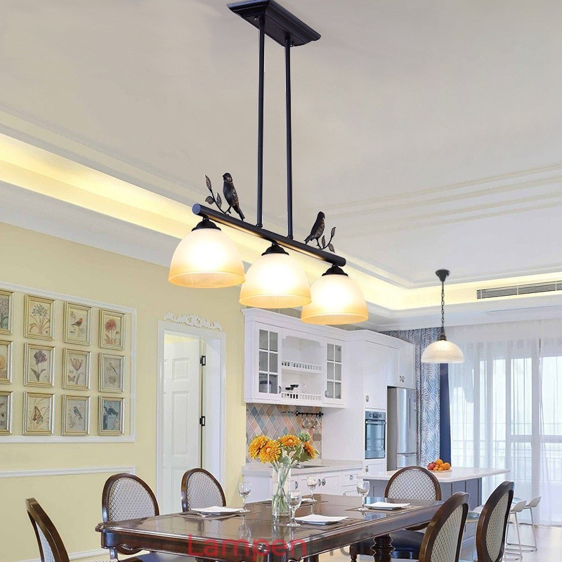 3-flammige Hängeleuchte im Retro-Stil aus rustikalem Stahl mit Glasschirm