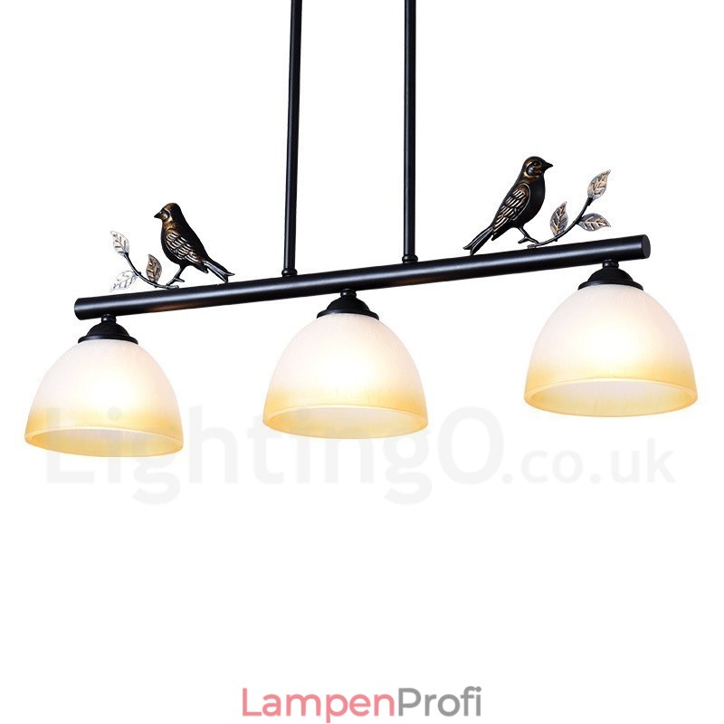 3-flammige Hängeleuchte im Retro-Stil aus rustikalem Stahl mit Glasschirm