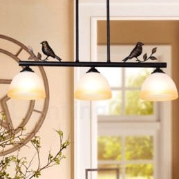 3-flammige Hängeleuchte im Retro-Stil aus rustikalem Stahl mit Glasschirm