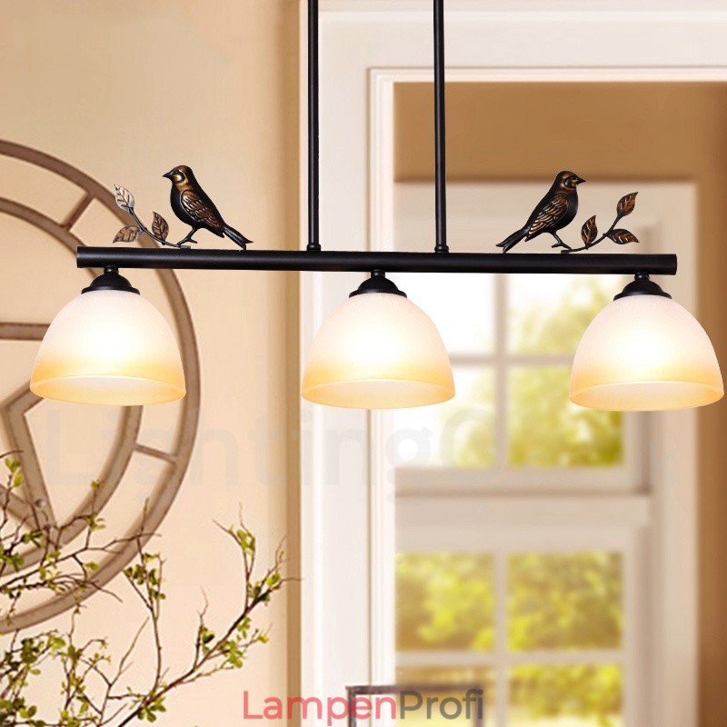 3-flammige Hängeleuchte im Retro-Stil aus rustikalem Stahl mit Glasschirm