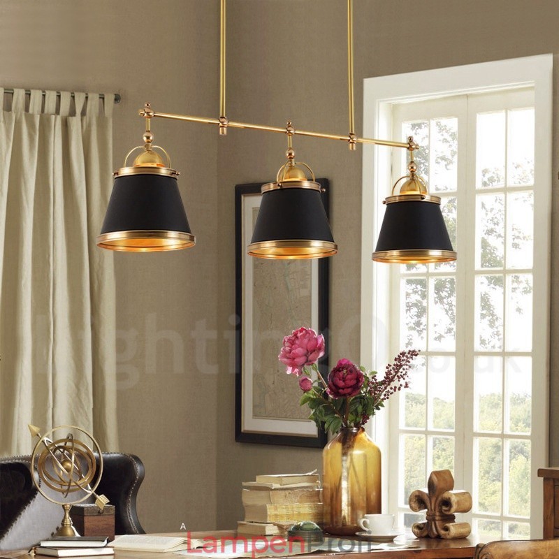 3-flammige Retro-Pendelleuchte im rustikalen Stil aus Messing mit Messingschirm