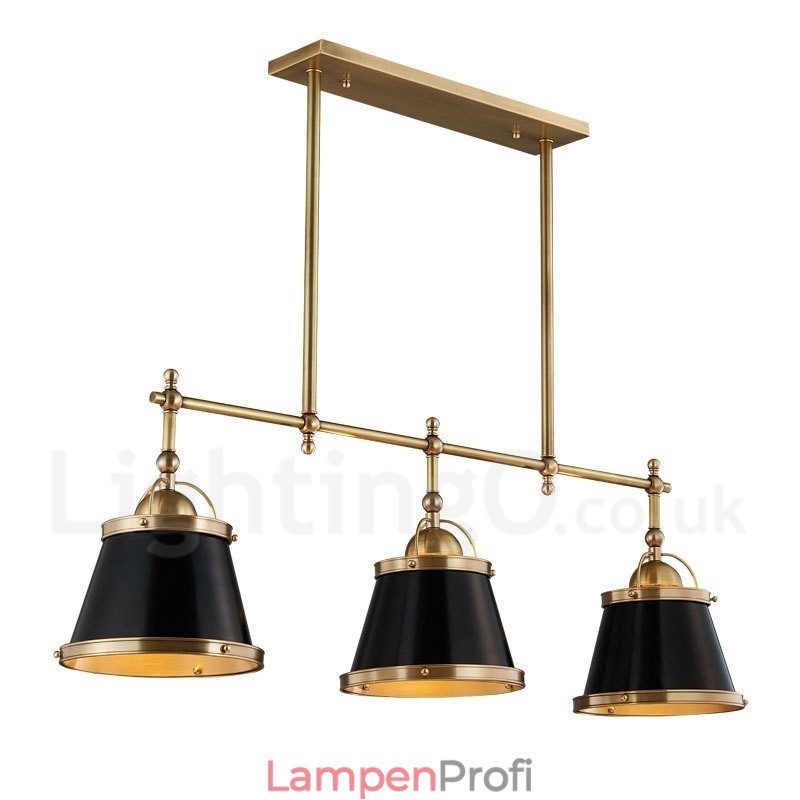 3-flammige Retro-Pendelleuchte im rustikalen Stil aus Messing mit Messingschirm
