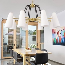 8-flammige Retro-Pendelleuchte aus rustikalem Messing mit Glasschirm