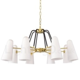 8-flammige Retro-Pendelleuchte aus rustikalem Messing mit Glasschirm