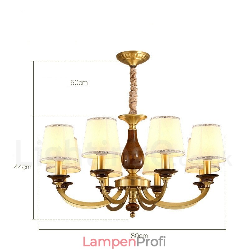 8-flammige Retro-Pendelleuchte aus rustikalem Messing mit Glasschirm