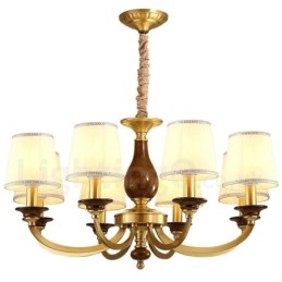8-flammige Retro-Pendelleuchte aus rustikalem Messing mit Glasschirm