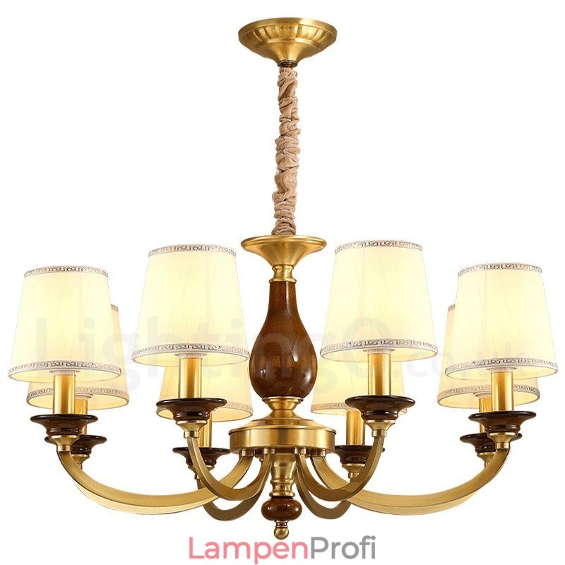 8-flammige Retro-Pendelleuchte aus rustikalem Messing mit Glasschirm