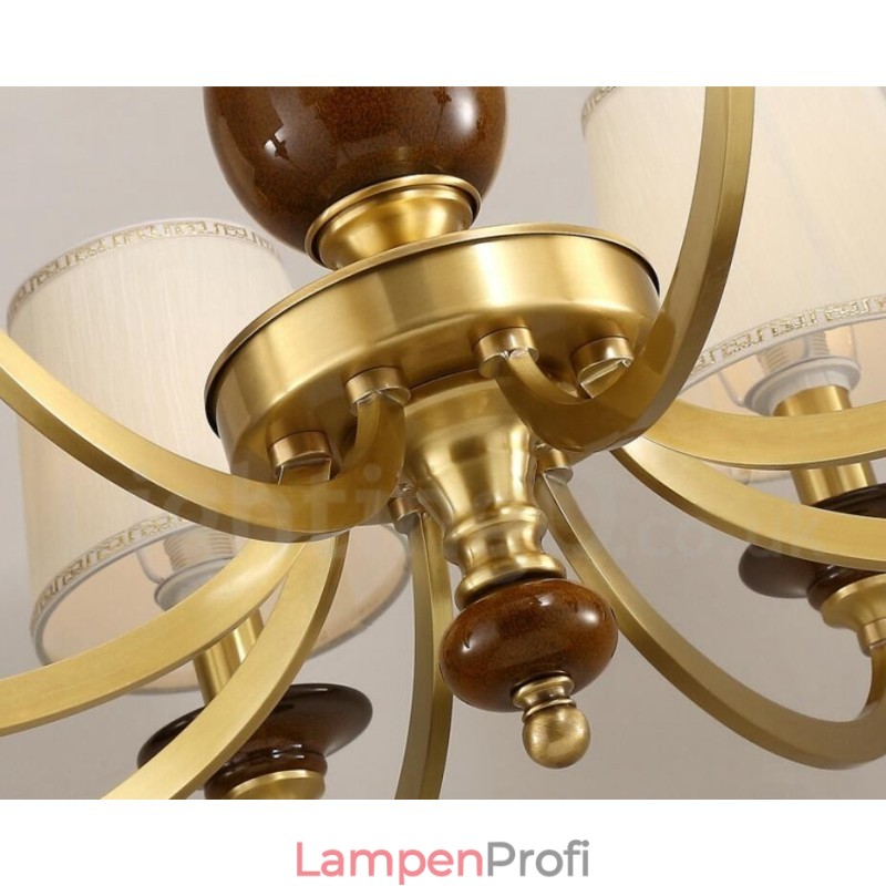 8-flammige Retro-Pendelleuchte aus rustikalem Messing mit Glasschirm