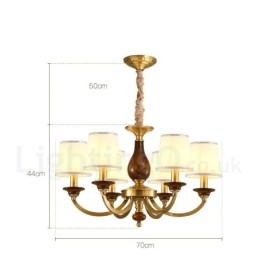6-flammige Retro-Pendelleuchte aus rustikalem Messing mit Glasschirm