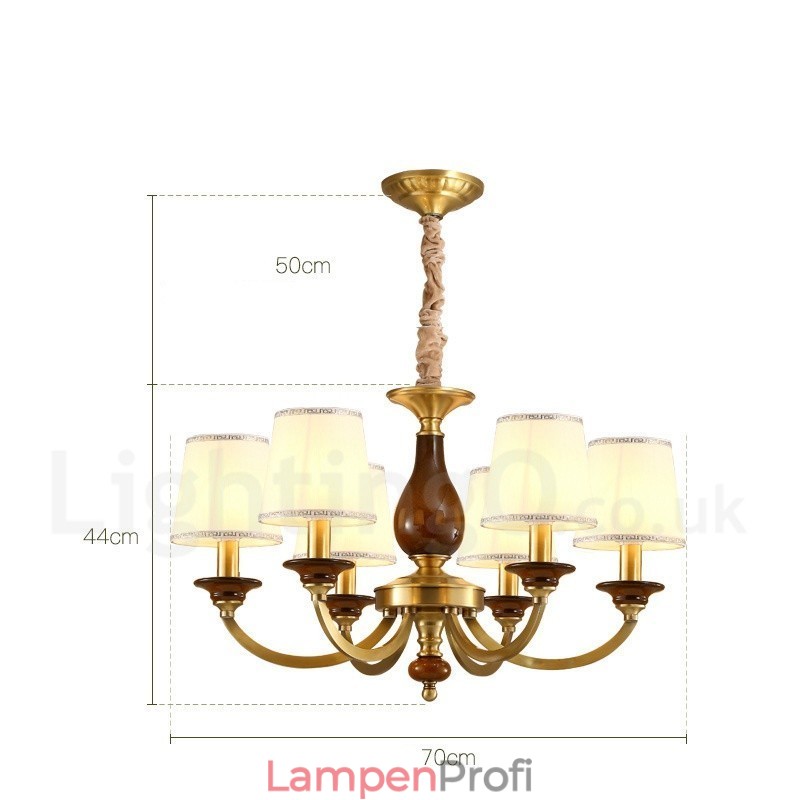 6-flammige Retro-Pendelleuchte aus rustikalem Messing mit Glasschirm