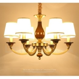 6-flammige Retro-Pendelleuchte aus rustikalem Messing mit Glasschirm