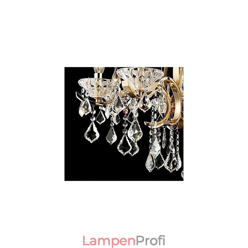 Hochwertiger Kronleuchter aus goldenem Schmiedeeisen und Kristall, 8 Lichter