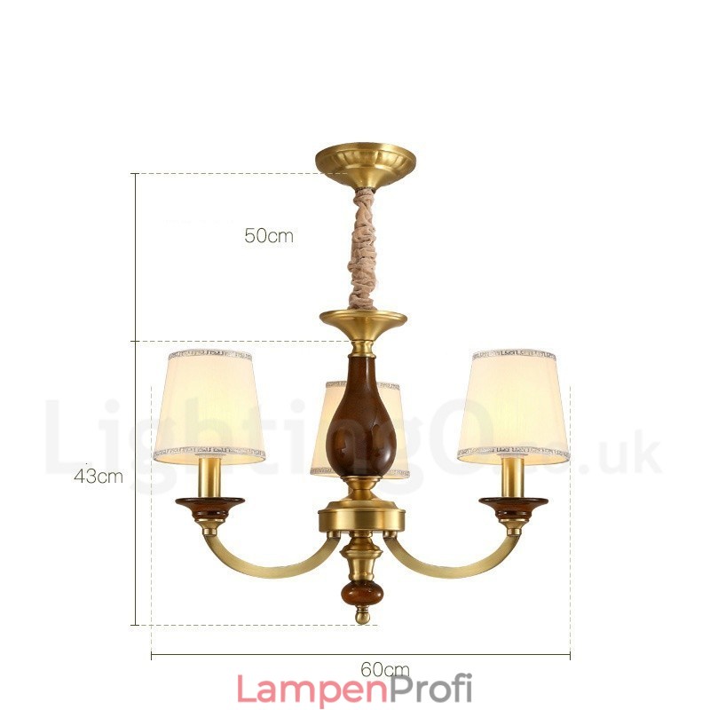 3-flammige Retro-Pendelleuchte aus rustikalem Messing mit Glasschirm
