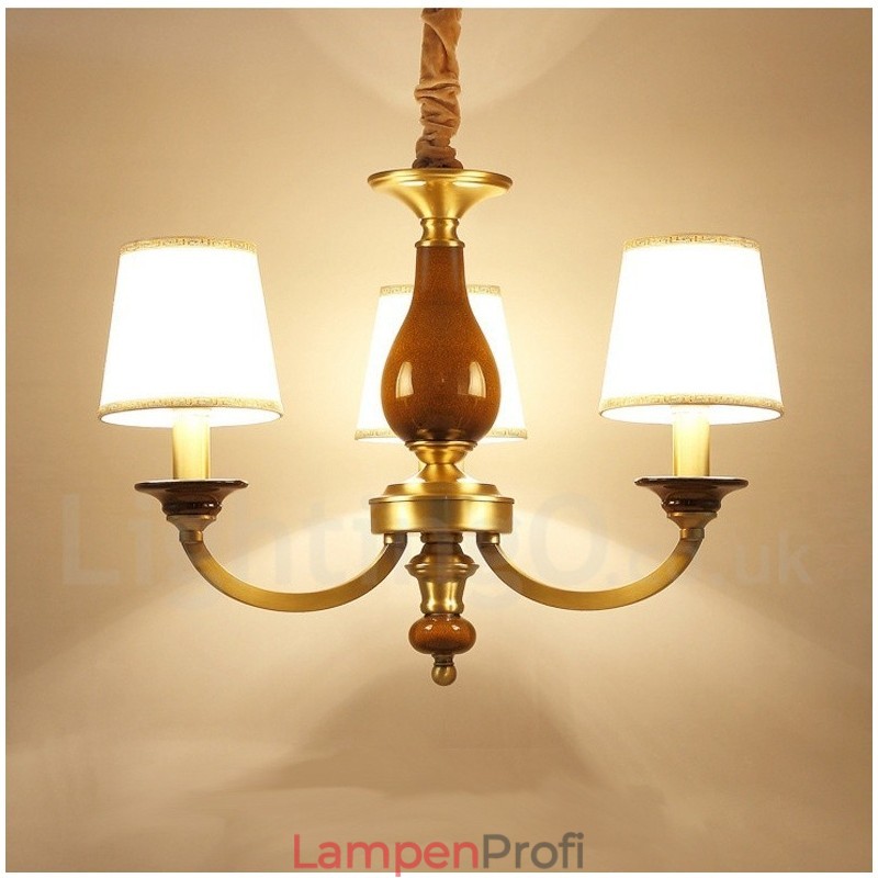 3-flammige Retro-Pendelleuchte aus rustikalem Messing mit Glasschirm